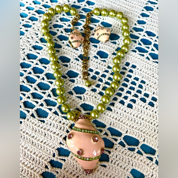 Heidi Daus 🐚SET: Fashion Conchous pink enamel & Swarovski crystals - Picture 1 of 13